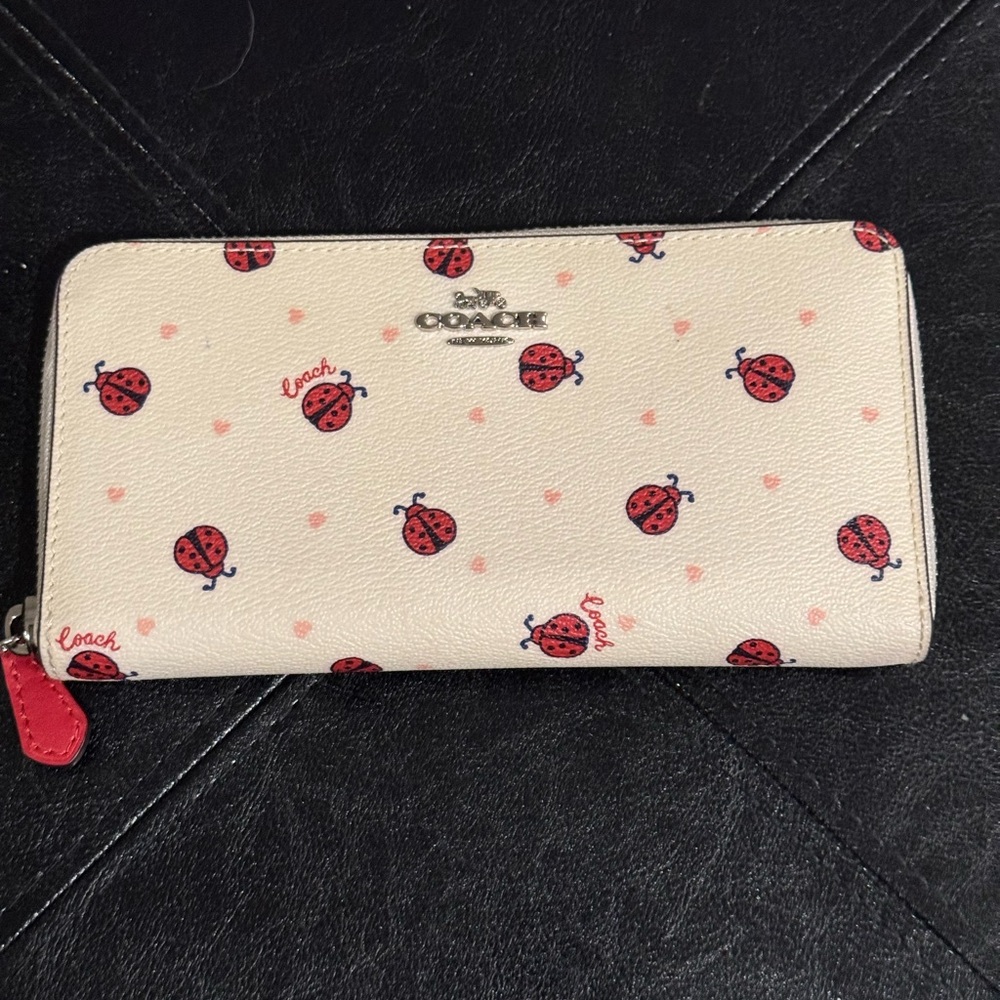 Coach Long Leather Zip Around Ladybug Print